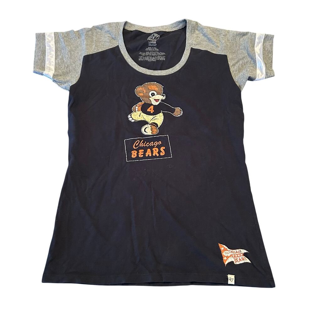 Chicago Bears NFL Forty Seven Brand 100% Cotton Women's Blue TShirt‎ Size Large